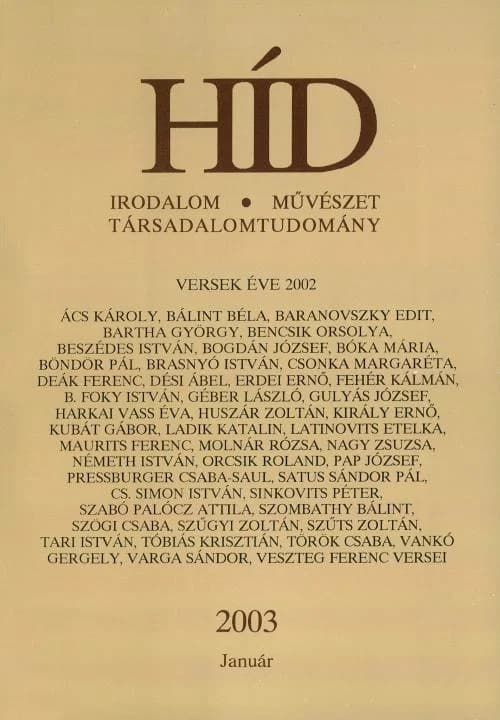 Híd, 67. évf. 2003. január. 1. sz. 1–140. oldal