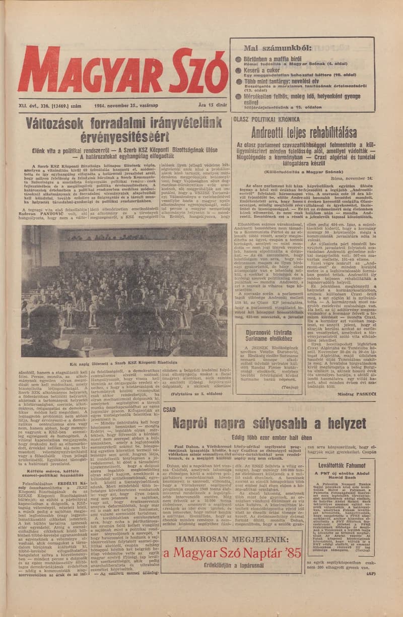 Magyar Szó, 41. évf. 1984. november 25. 326. sz. 1–28. oldal