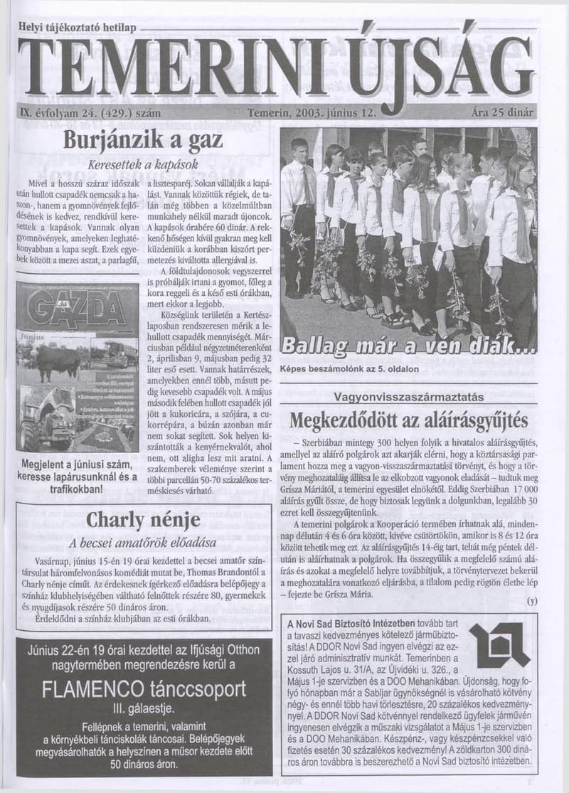Temerini Újság, 9. évf. 2003. június 12. 24. sz.