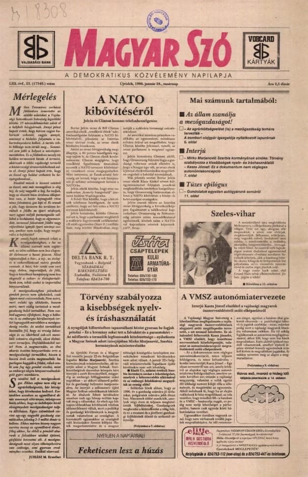 Magyar Szó, 53. évf. 1996. január 28. 23. sz. 1–24. oldal