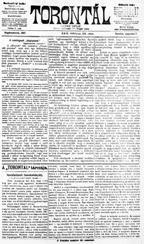 Torontál, 26. évf. 1897. augusztus 7. 179. sz.