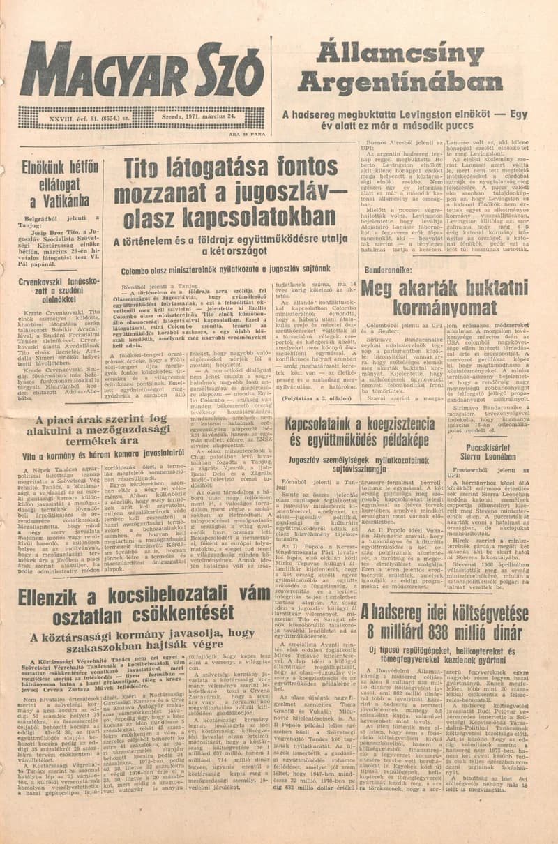 Magyar Szó, 28. évf. 1971. március 24. 81. sz. 1–14. oldal