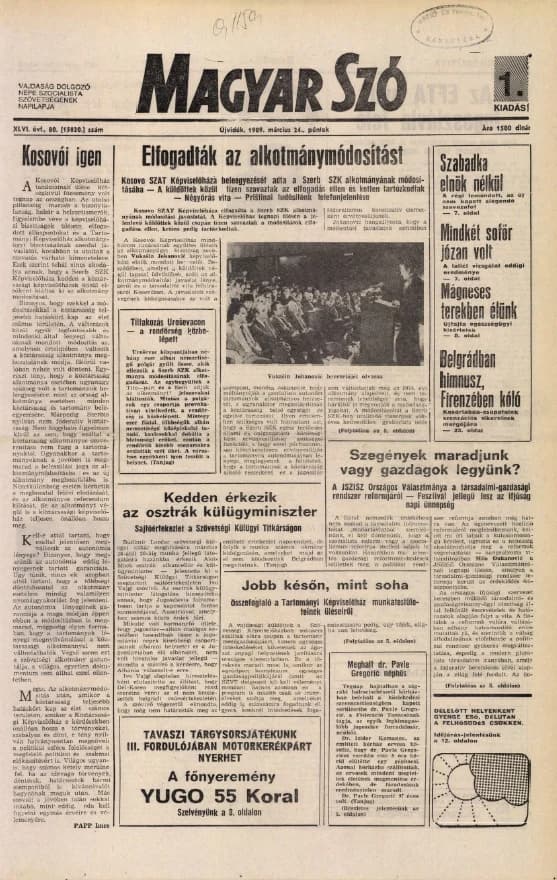 Magyar Szó, 46. évf. 1989. március 24. 80. sz. 1–24. oldal