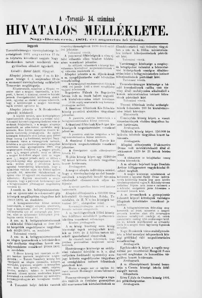 A Totontál  hivatalos melléklete, 4. évf. 1891. augusztus 23. 34. sz.