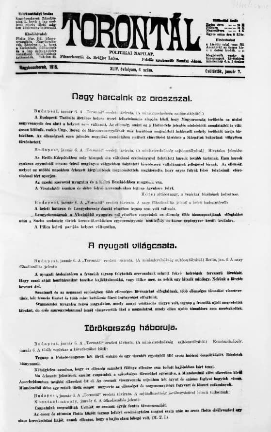 Torontál, 44. évf. 1915. január 7. 4. sz.
