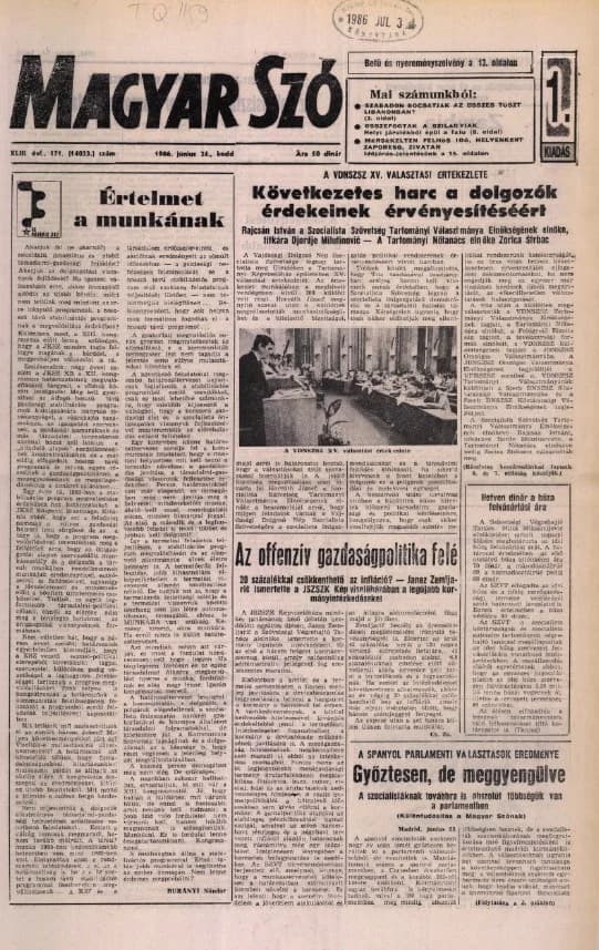 Magyar Szó, 43. évf. 1986. június 24. 171. sz. 1–20. oldal