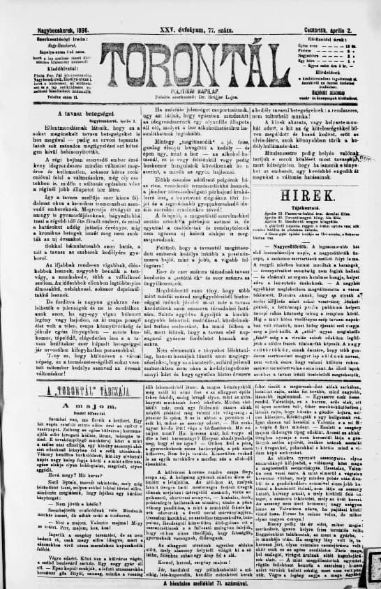 Torontál, 25. évf. 1896. április 2. 77. sz.