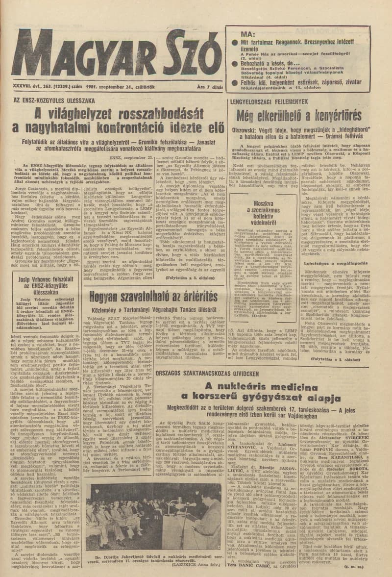 Magyar Szó, 38. évf. 1981. szeptember 24. 263. sz.