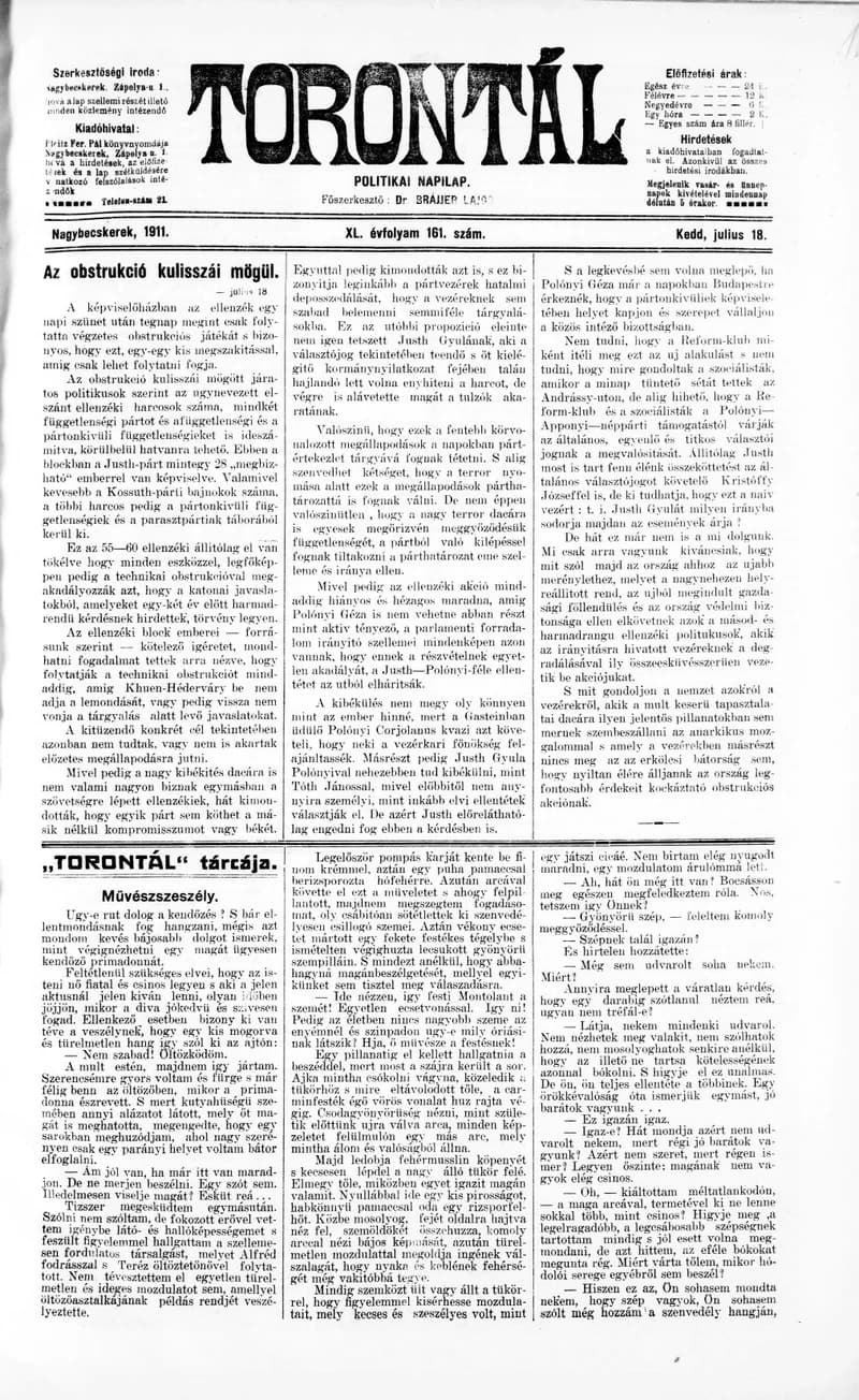 Torontál, 40. évf. 1911. július 18. 161. sz.
