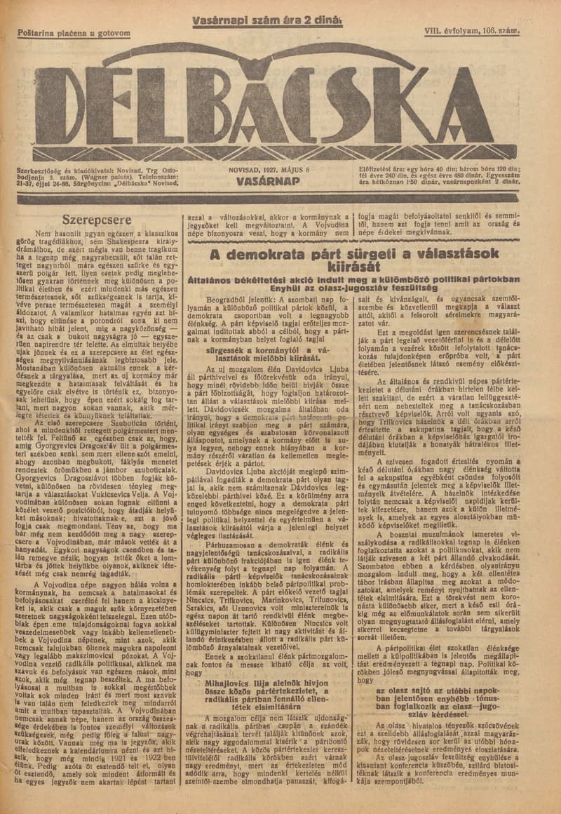 Délbácska, 8. évf. 1927. május 8. 107. sz.