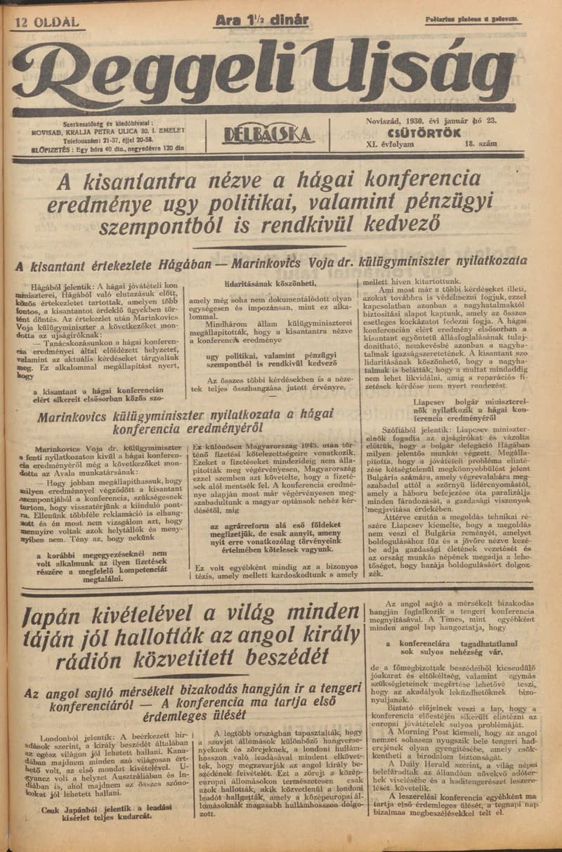 Reggeli Újság, 11. évf. 1930. január 23. 18. sz.