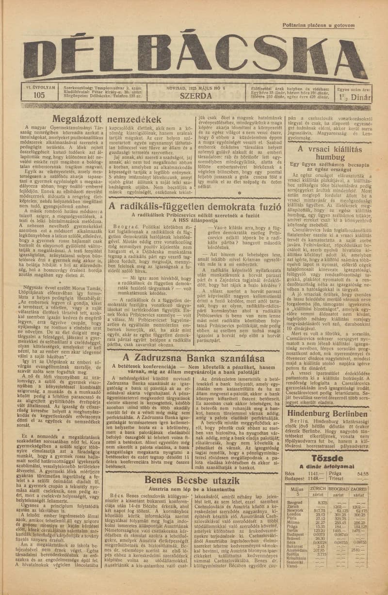 Délbácska, 6. évf. 1925. május 6. 105. sz.