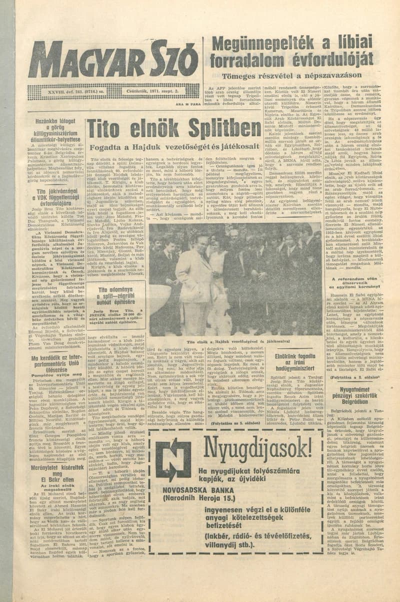 Magyar Szó, 28. évf. 1971. szeptember 2. 241. sz. 1–12. oldal