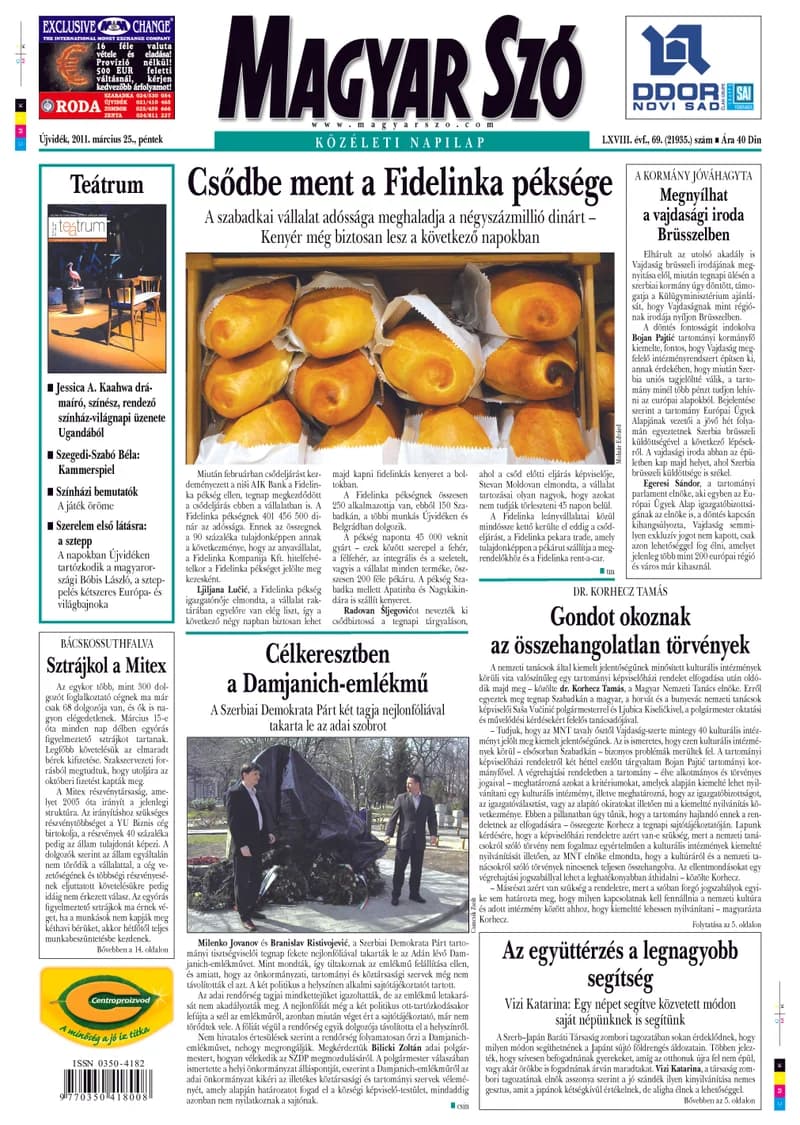 Magyar Szó, 68. évf. 2011. március 25. 69. sz. 1–20. oldal