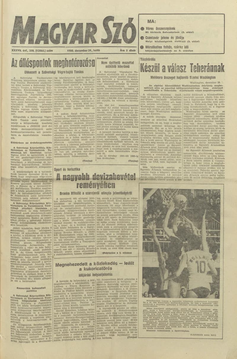 Magyar Szó, 37. évf. 1980. december 29. 358. sz. 1–16. oldal