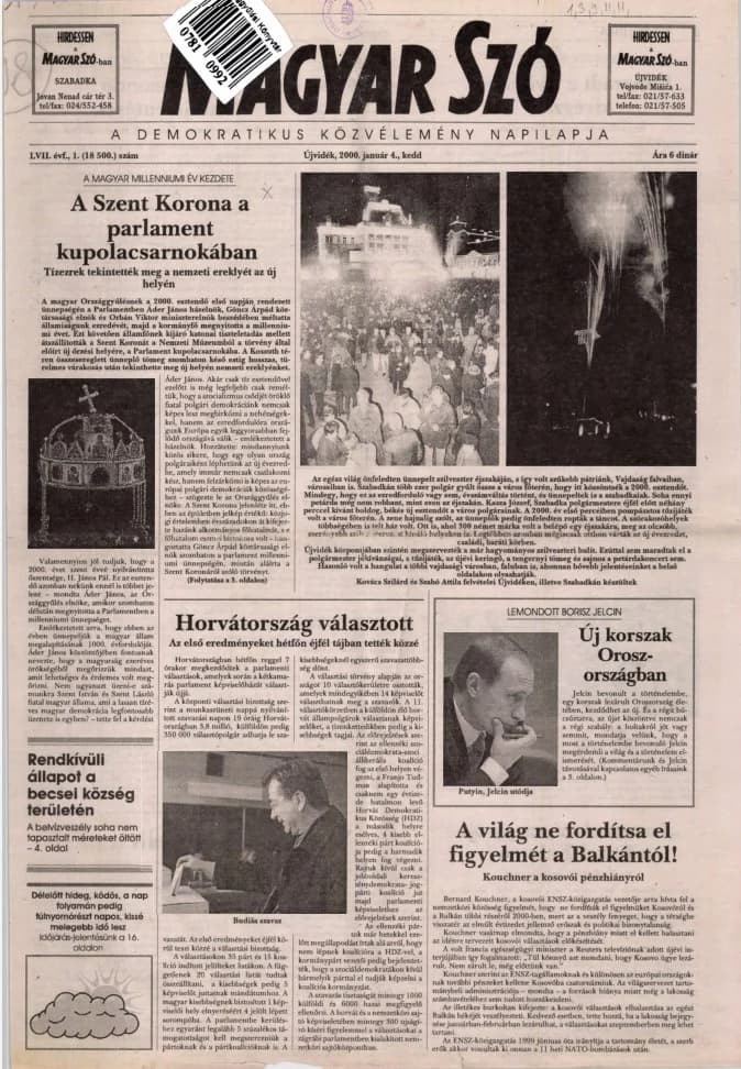 Magyar Szó, 57. évf. 2000. január 4. 1. sz. 1–16. oldal