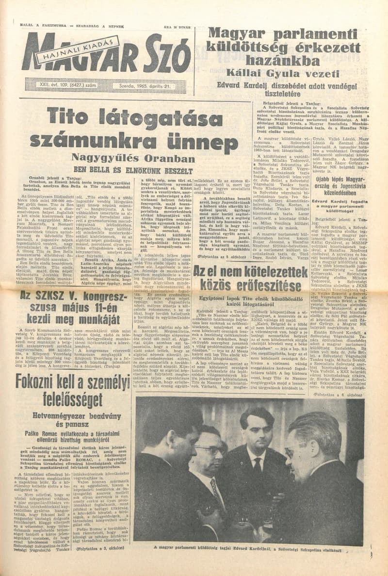 Magyar Szó, 22. évf. 1965. április 21. 109. sz. 1–16. oldal