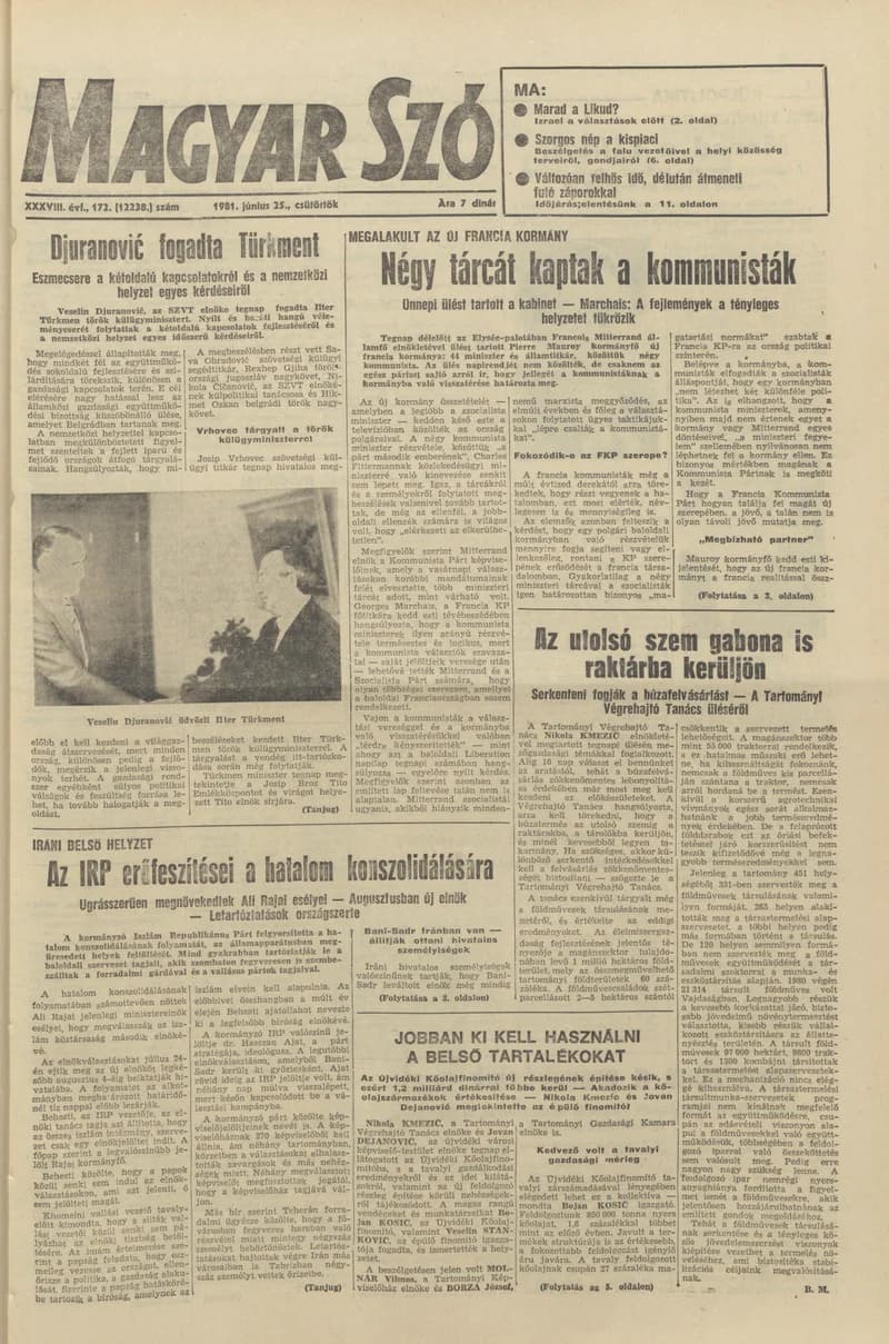 Magyar Szó, 38. évf. 1981. június 25. 172. sz.