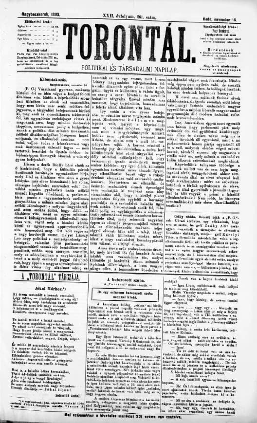 Torontál, 22. évf. 1893. november 14. 261. sz.
