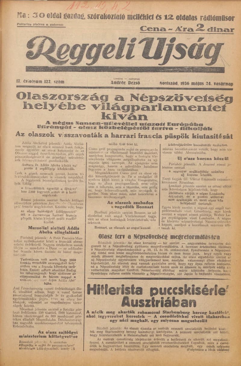 Reggeli Újság, 17. évf. 1936. május 24. 122. sz.
