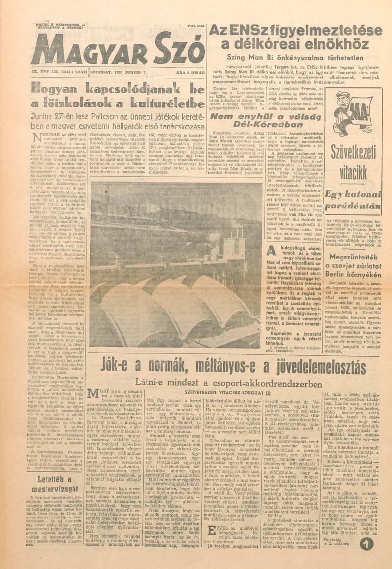 Magyar Szó, 9. évf. 1952. június 7. 135. sz. 1–4. oldal