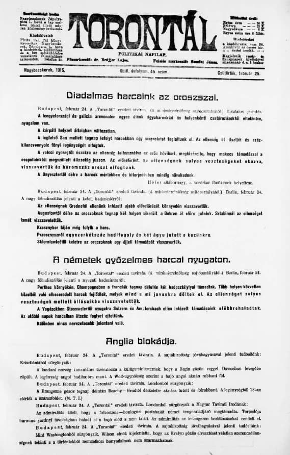 Torontál, 44. évf. 1915. február 25. 45. sz.