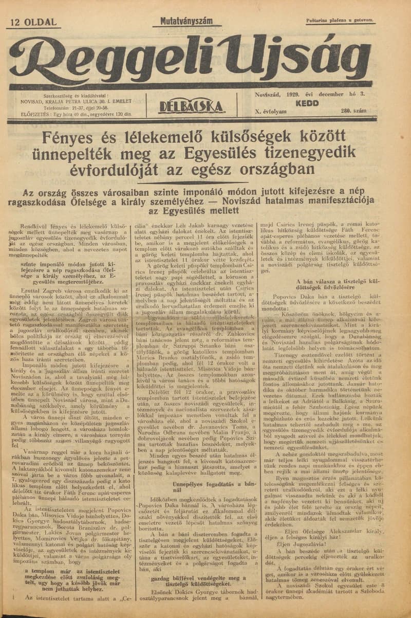 Reggeli Újság, 10. évf. 1929. december 3. 281. sz.