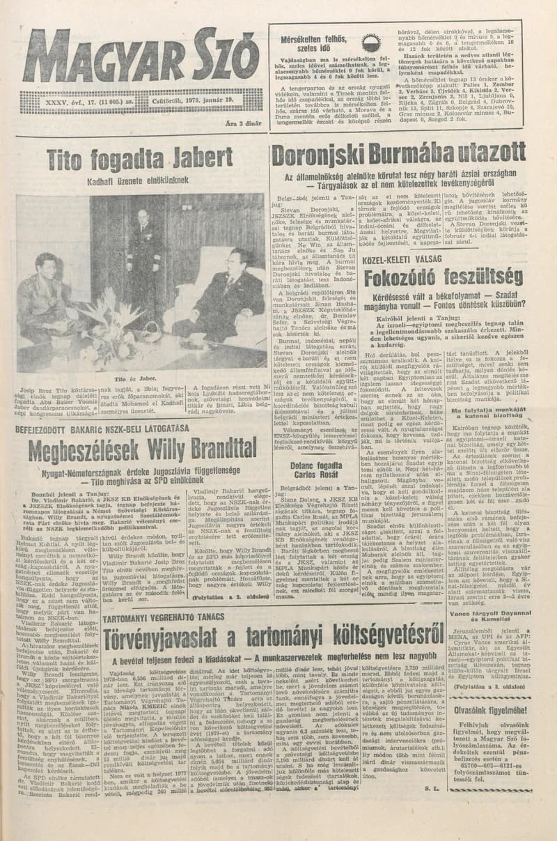 Magyar Szó, 35. évf. 1978. január 19. 17. sz. 1–20. oldal