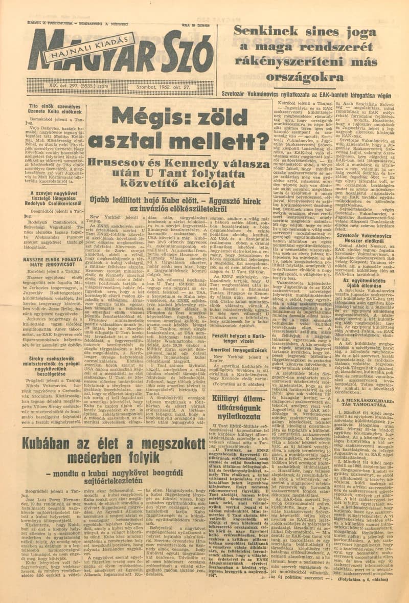 Magyar Szó, 19. évf. 1962. október 27. 297. sz. 1–12. oldal