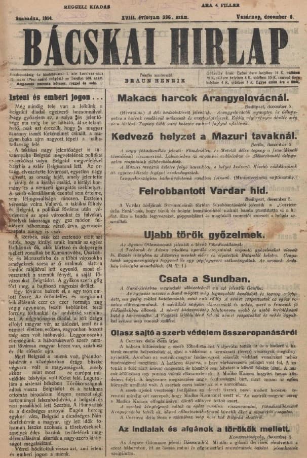 Bácskai Hirlap, 18. évf. 1914. december 6. 336. sz.