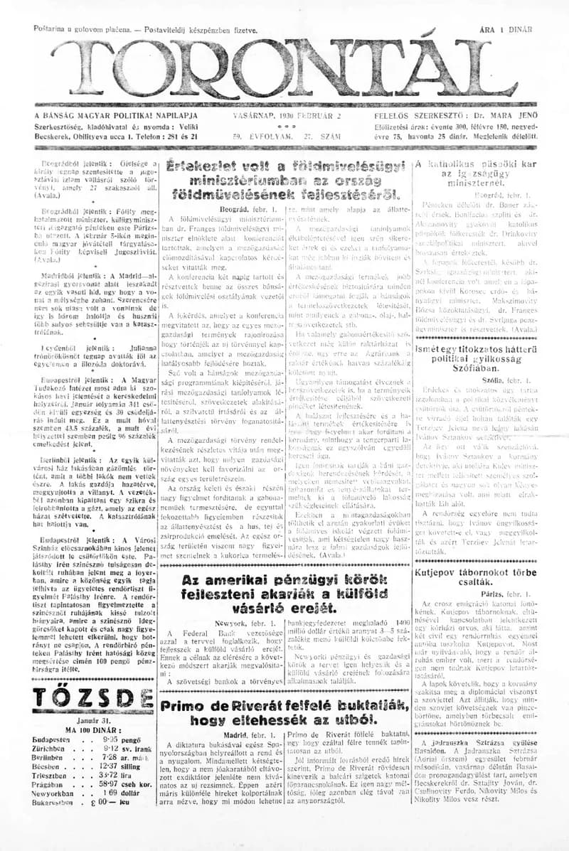 Torontál, 59. évf. 1930. február 2. 27. sz.