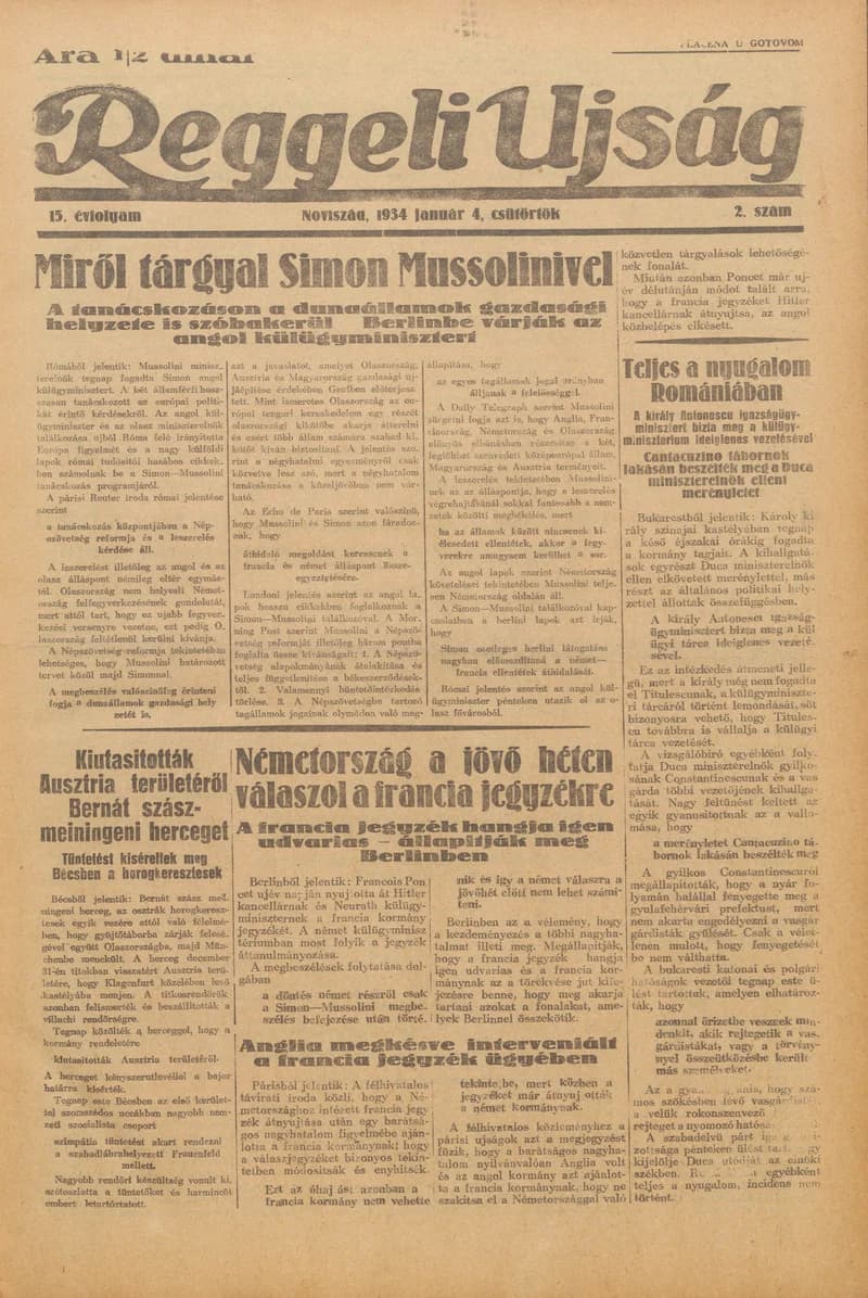 Reggeli Újság, 15. évf. 1934. január 4. 2. sz.