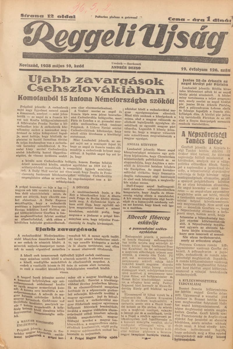 Reggeli Újság, 19. évf. 1938. május 10. 126. sz.