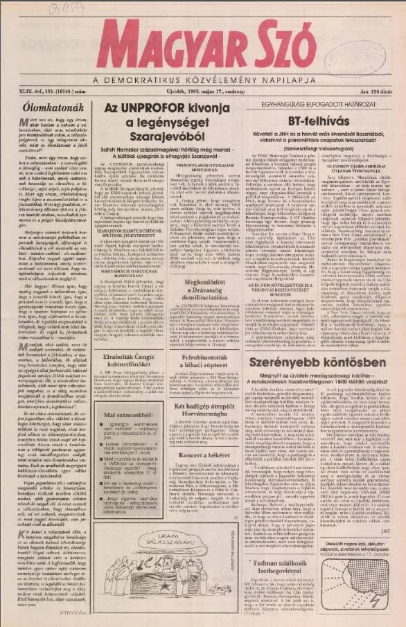 Magyar Szó, 49. évf. 1992. május 17. 133. sz. 1–28. oldal