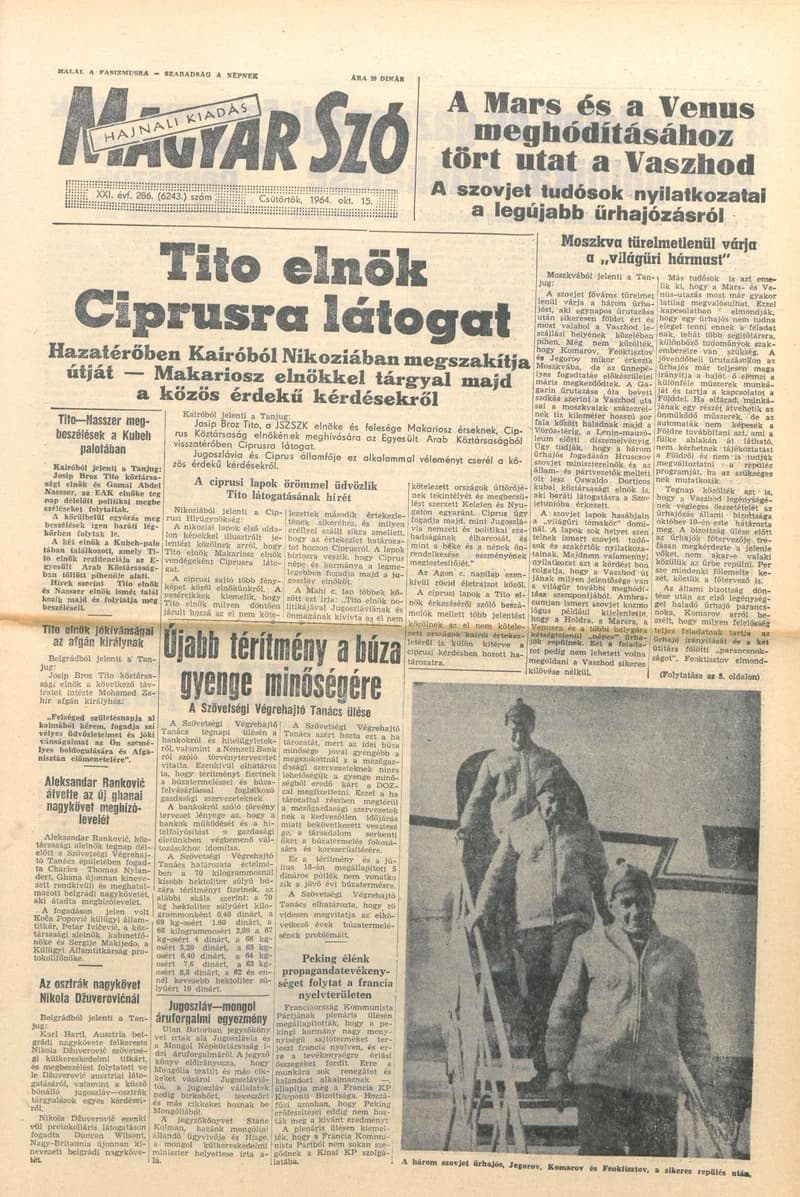 Magyar Szó, 21. évf. 1964. október 15. 286. sz.