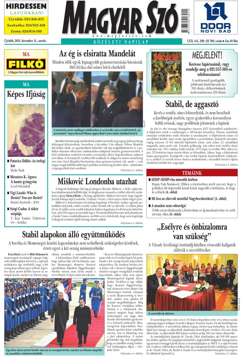 Magyar Szó, 70. évf. 2013. december 11. 289. sz. 1–20. oldal