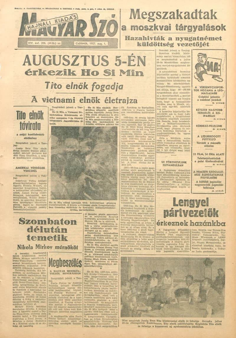 Magyar Szó, 14. évf. 1957. augusztus 1. 208. sz. 1–12. oldal