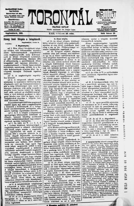 Torontál, 29. évf. 1900. február 26. 46. sz.