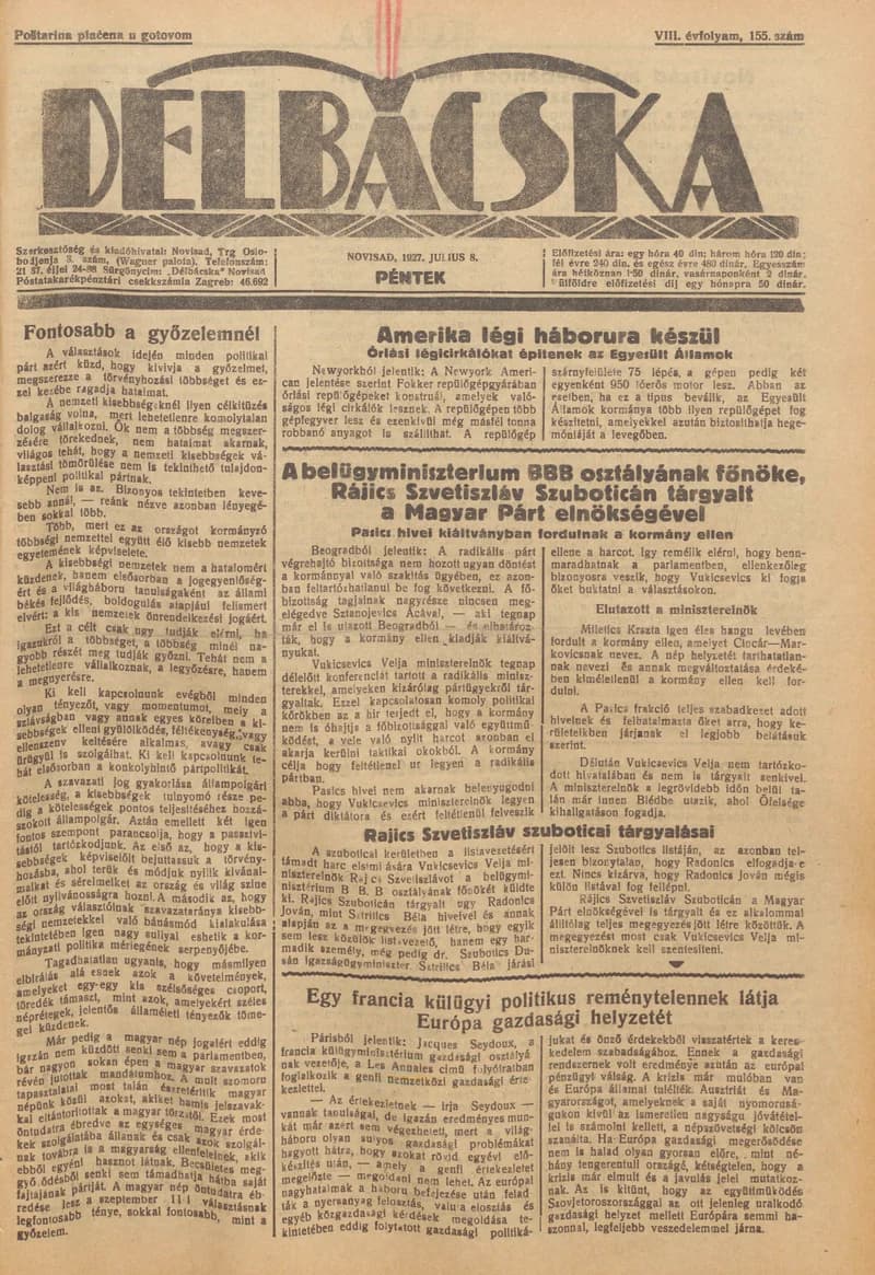 Délbácska, 8. évf. 1927. július 8. 155. sz.