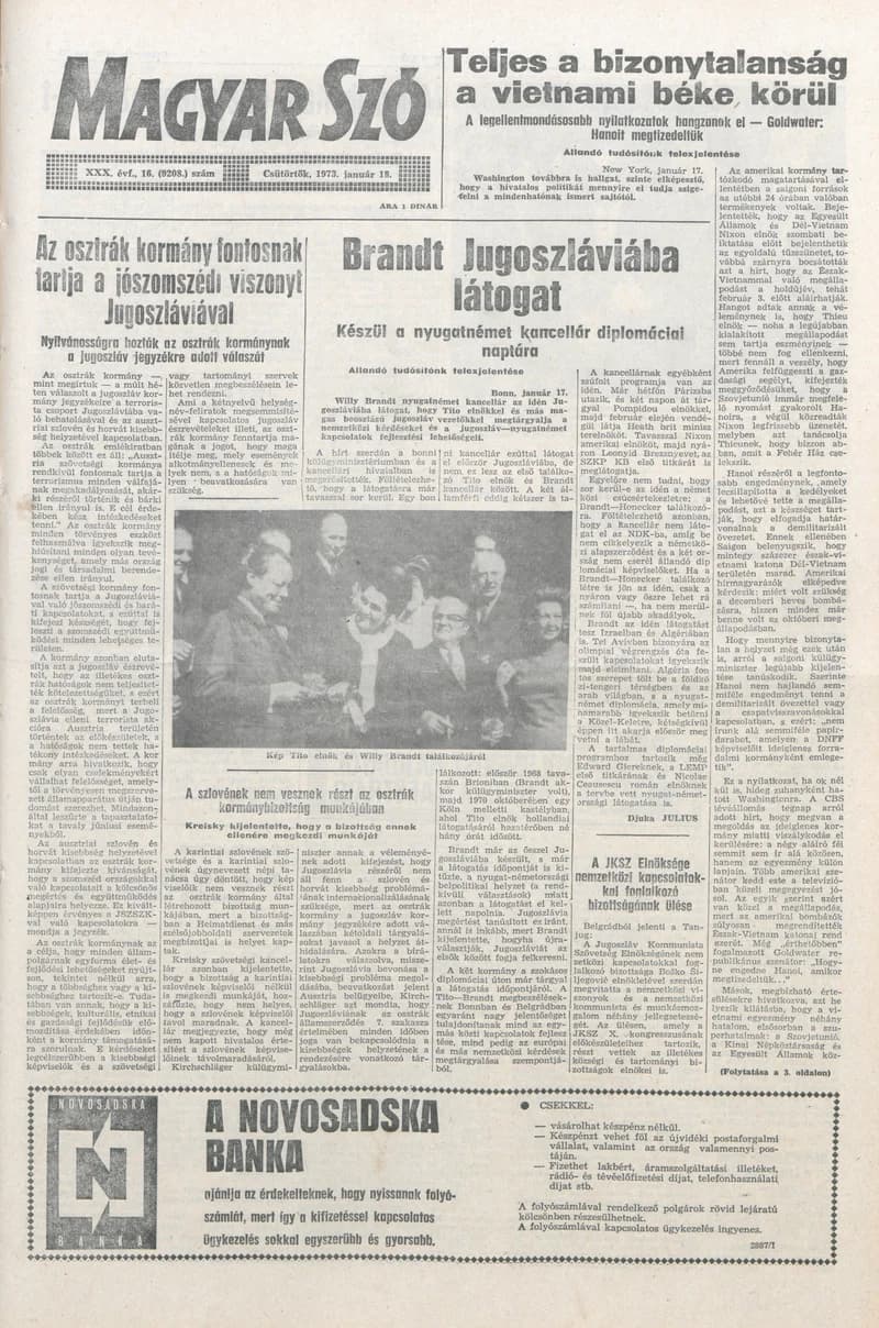 Magyar Szó, 30. évf. 1973. január 18. 16. sz. 1–16. oldal