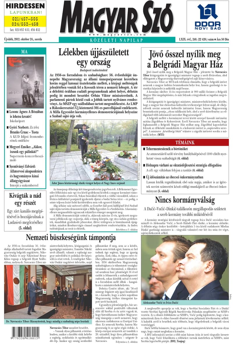 Magyar Szó, 69. évf. 2012. október 24. 248. sz. 1–20. oldal