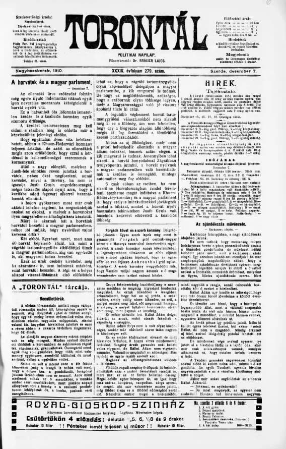 Torontál, 39. évf. 1910. december 7. 279. sz.