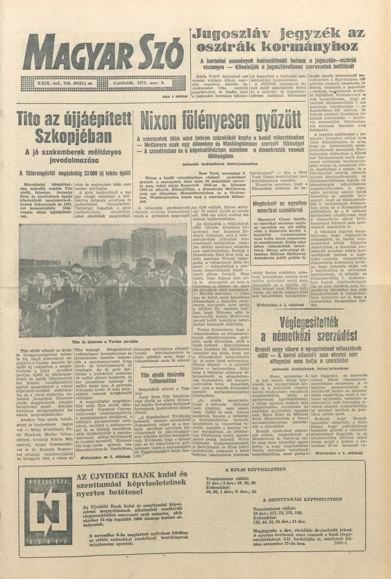 Magyar Szó, 29. évf. 1972. november 9. 310. sz. 1–16. oldal