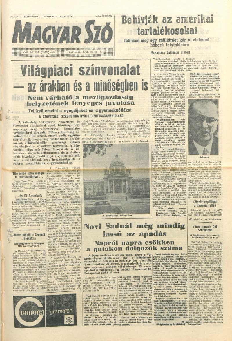 Magyar Szó, 22. évf. 1965. július 15. 192. sz. 1–12. oldal