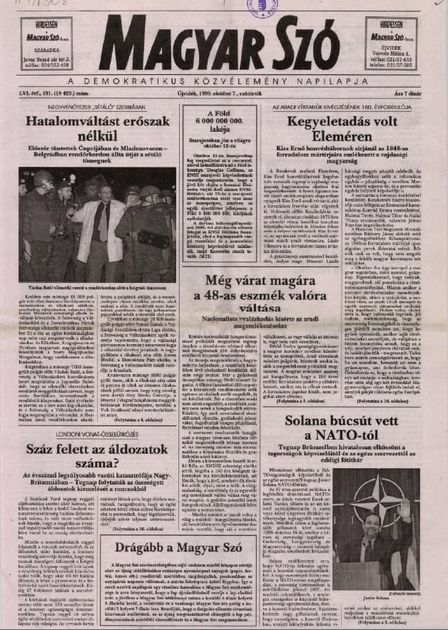 Magyar Szó, 56. évf. 1999. október 7. 191. sz. 1–16. oldal