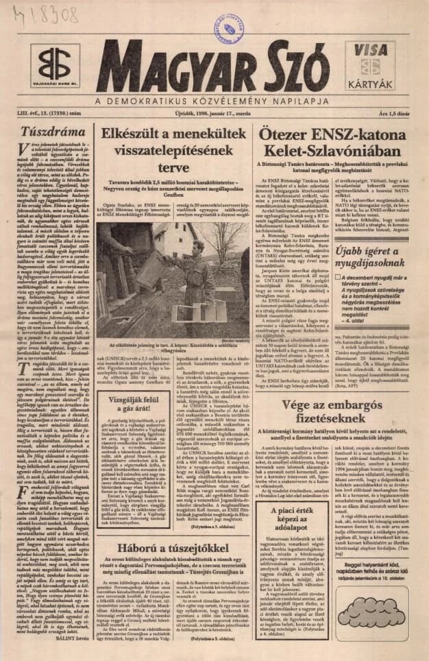 Magyar Szó, 53. évf. 1996. január 17. 13. sz. 1–16. oldal