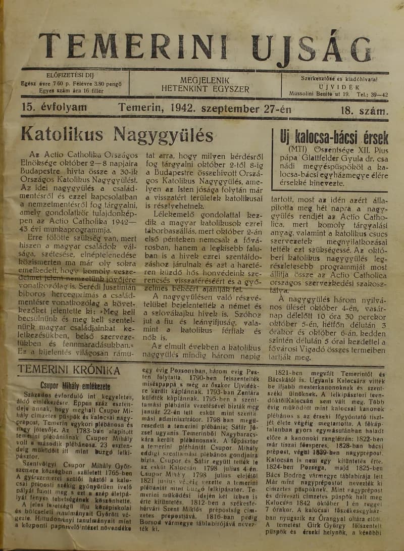 Temerini Újság 1928-1944, 15. évf. 1942. szeptember 27. 18. sz.