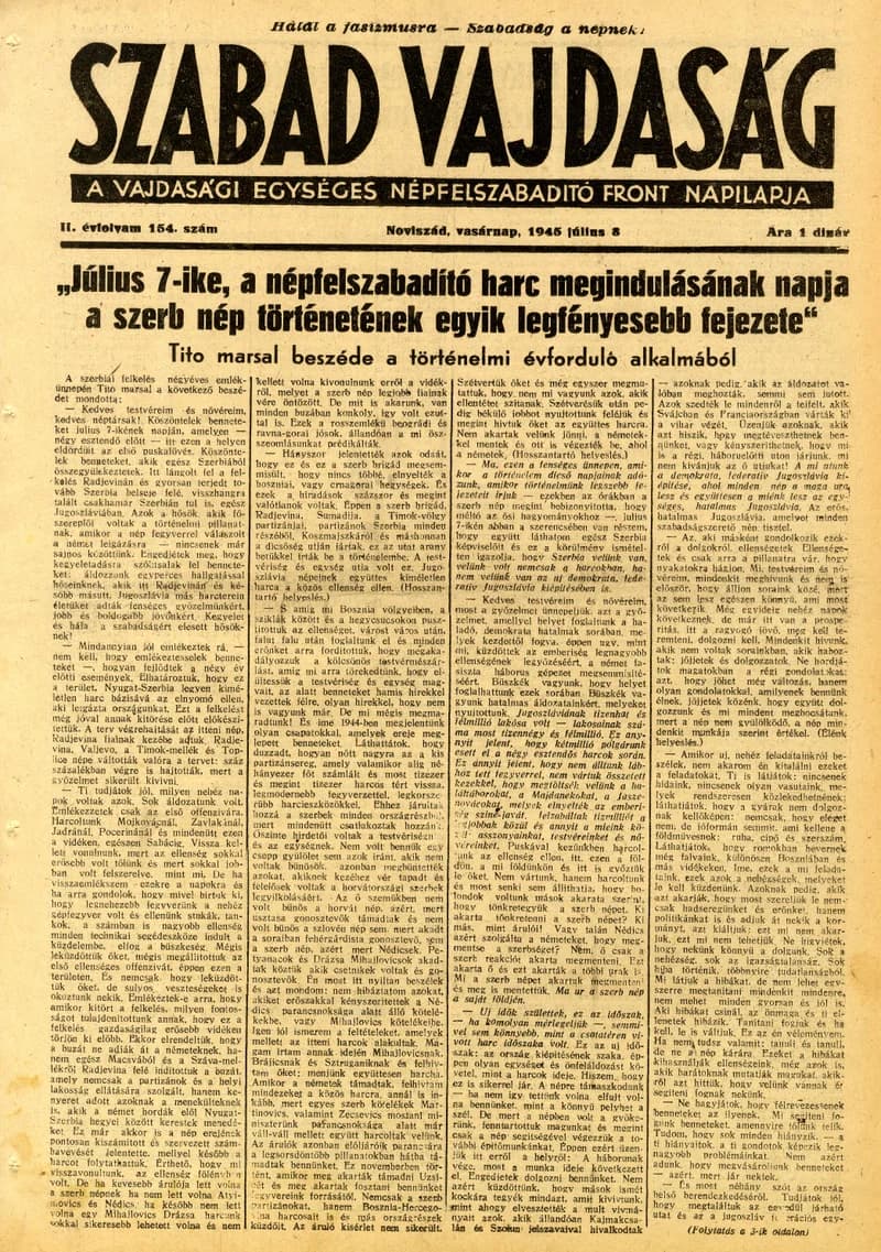 Szabad Vajdaság, 2. évf. 1945. július 8. 154. sz.