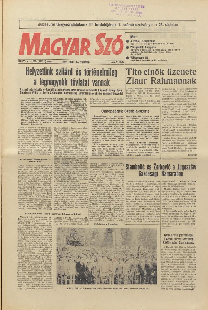 Magyar Szó, 36. évf. 1979. július 8. 185. sz. 1–28. oldal