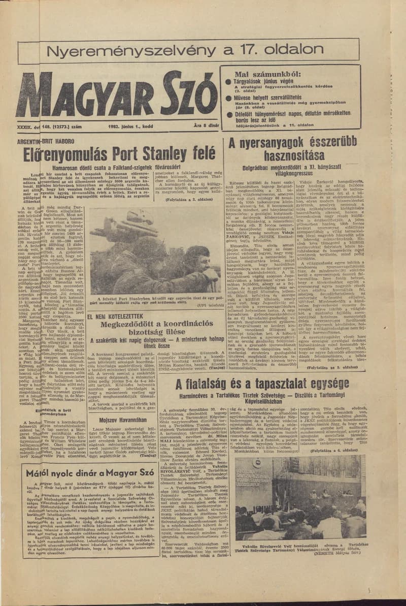 Magyar Szó, 39. évf. 1982. június 1. 148. sz. 1–20. oldal